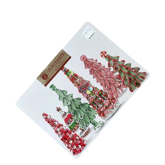 Candy Christmas Tree Cork Backed Placemats 12x16 Set of 4 Pop of Color Holiday - Picture 2 of 14